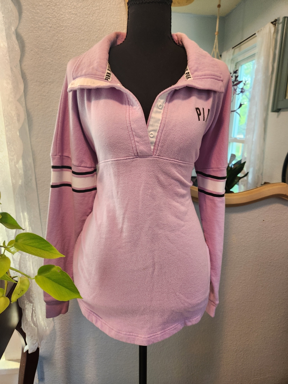 Victoria's Secret PINK Lavender Long-Sleeve Pullover with Stripe Detail